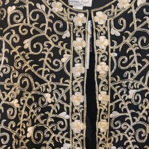 Laurence Kazar Black Jacket with Gold and White Embroidery